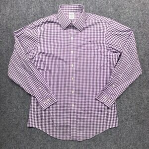 Brooks Brothers 346 Shirt Mens 16 4/5 Purple Gingham Slim Fit Non-Iron Cotton EX